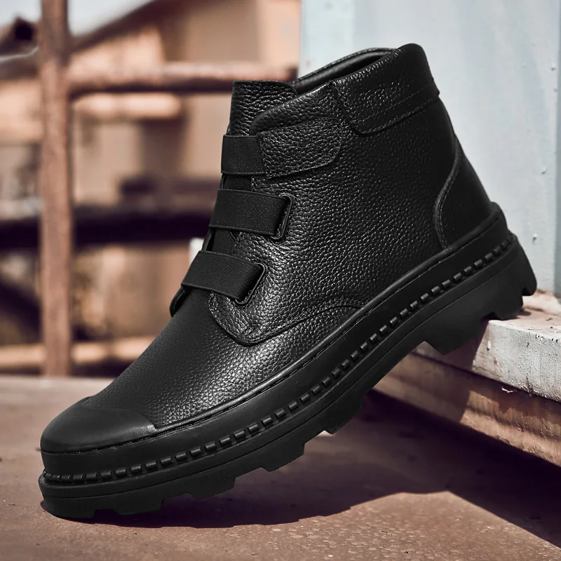 

Solid Black Good Brand Men's Boots Ankle Low Heel Business Party Boot Basic Dress Boots for Men Genuine Leather *1899