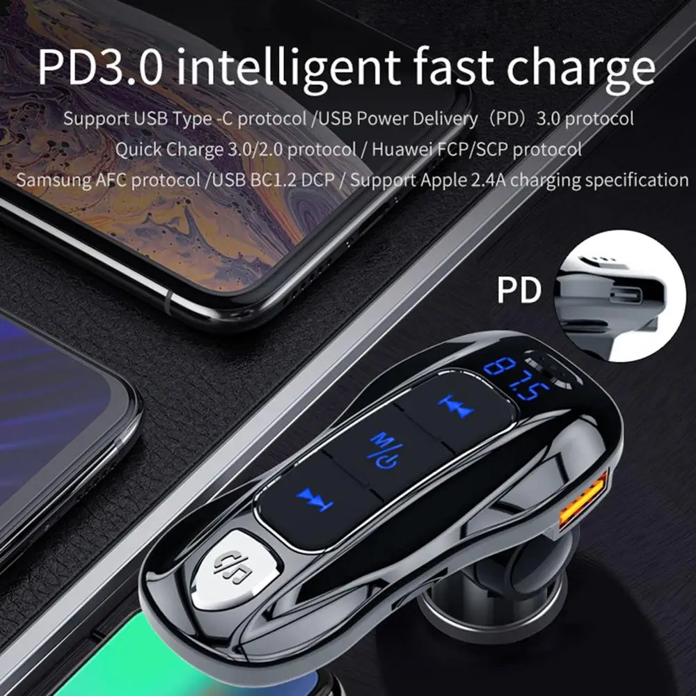 BC55 18 Вт PD 3,0 QC 3,0 быстрой зарядки USB Зарядное устройство Беспроводной 5,0 Hands-free автомобильный комплект Беспроводной FM передатчик модулятор