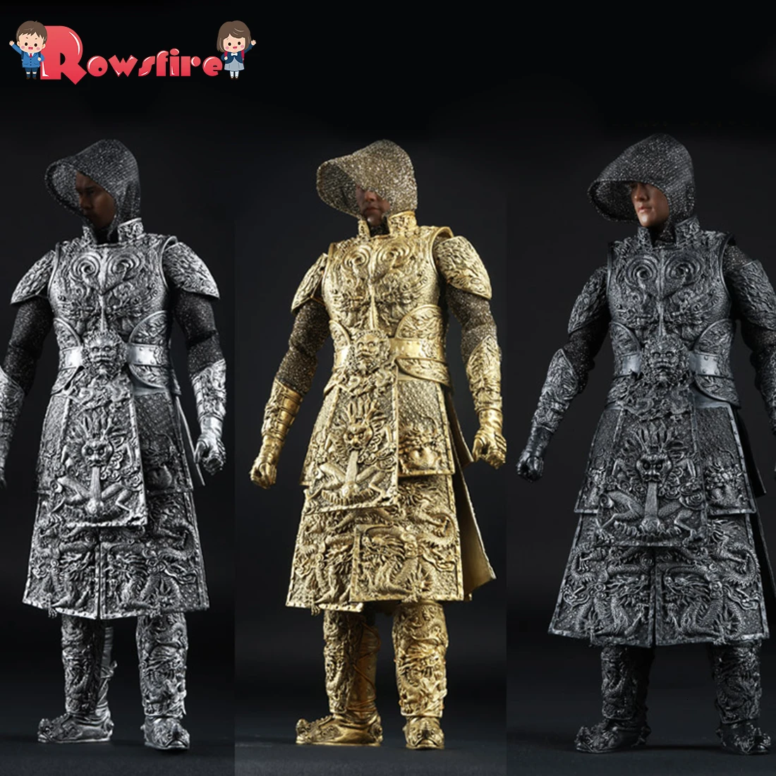 

1:6 Ancient Dragon Pattern Armour Barde Clothing For 12" Male Soldier Model Action Figures Toy Accessory - Silver/Black/ Golden