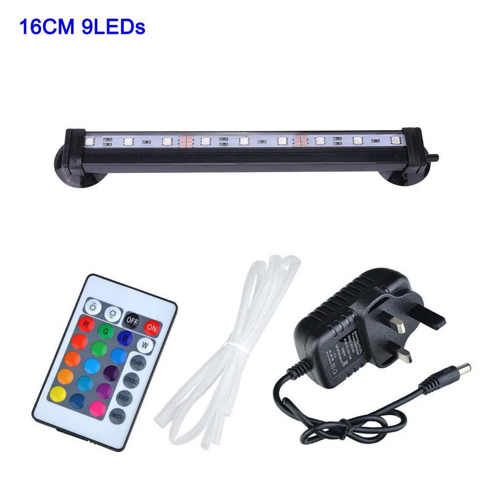 UK 16CM Aquarium Light LED 16- 51CM 5050 RGB Waterproof Remote Control Lamp Aquarium Fish Tank Underwater Submersible Light D30 - Цвет: UK 16CM