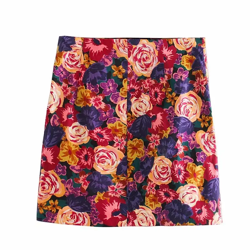 Женская милая плиссированная мини-юбка с тропическим цветочным принтом, faldas mujer, Женская юбка с высокой талией и боковой молнией, Необычные Юбки QUN537