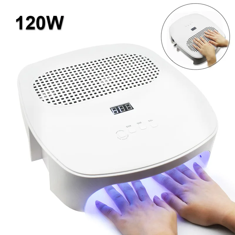 Najtaniej 120W 2 W 1 lampa uv do paznokci z odpylacz do paznokci 2 wentylator odkurzacz do narzędzie do manicure Auto Sensing suszarka do paznokci do paznokci żel