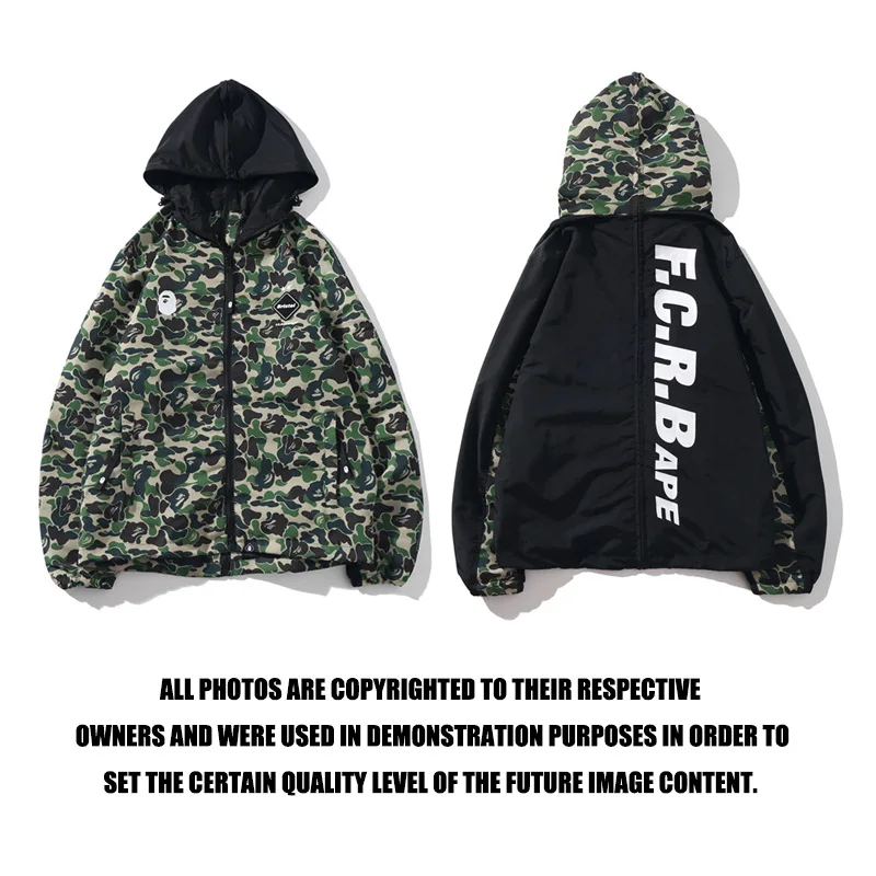 

2019 Winter New Mens Series A X F C R B Joint Double Zipper Camouflage Hooded Trench Coat Harajuku Cosplay Hoodies