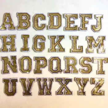 

Goldensequins Letters Patch Alphabet Embroidered Applique gold Letters sew on Patches