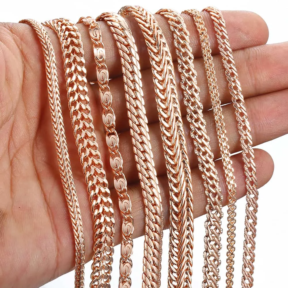 20 см цепи браслеты для женщин 585 розовое золото Заполненные женские s браслет цепь Прямая поставка Модные ювелирные изделия 3-8 мм LCBB1