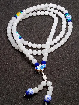 

LETSFUN 8MM Natural Chinese Xinjiang White Jade Blue And White Porcelain Bracelet Hand Carved Jewelry Gifts Wholesale