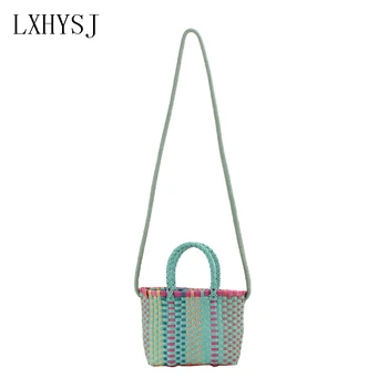 

Color Straw Bag Handmade Women Square Women Shoulder Bags Handbag Summer Crossbody Beach Bag High Capacity Rattan Basket HW760