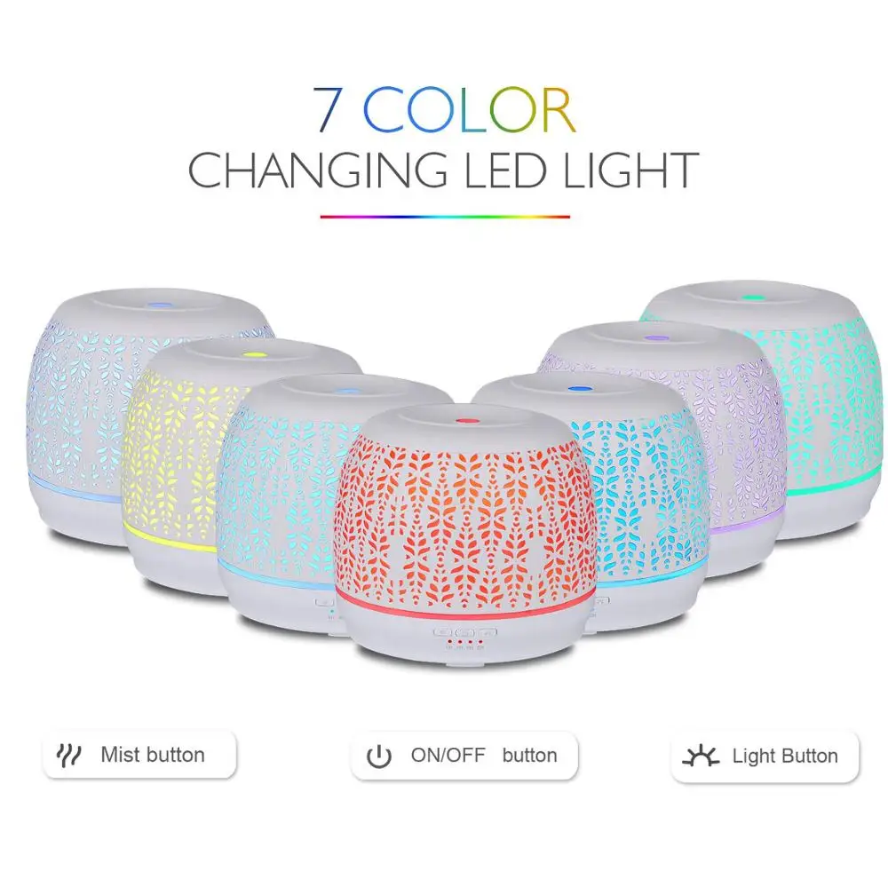 500ml Aromatherapy Essential Oil Diffuser White Iron Handmade Ultrasonic Air Humidifier 7 Color Light Change For Home SPA