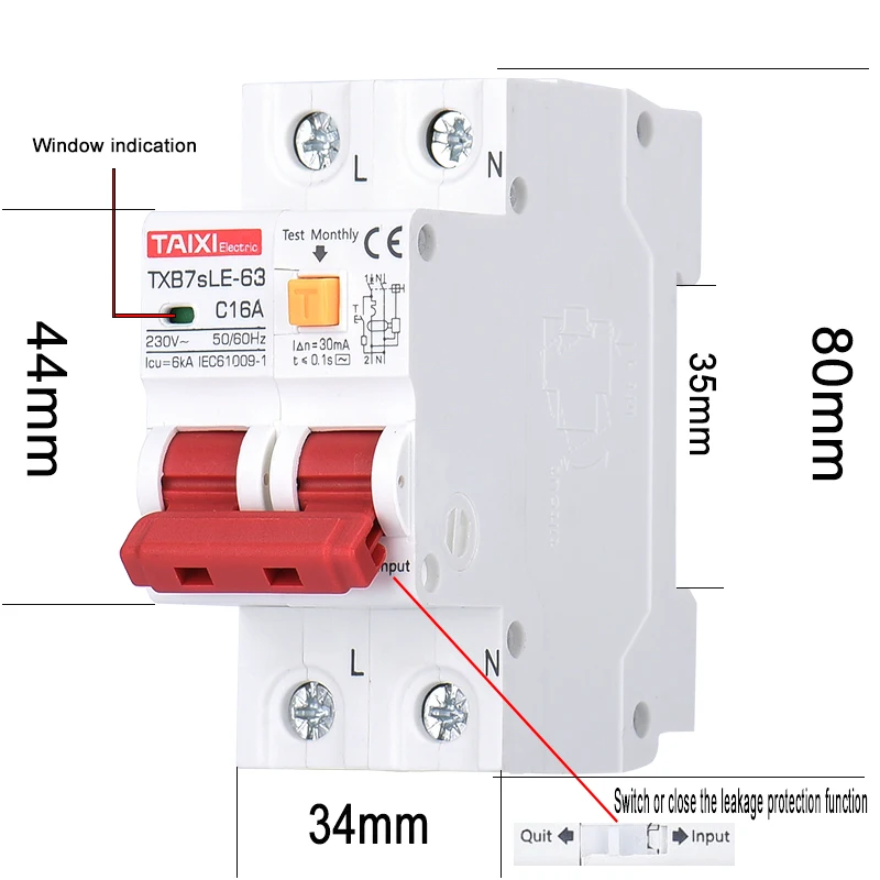 TAIXI RCBO FI-SCHUTZSCHALTER AC Typ 32A 40A 63A 80A Fehlerstromschutzschalter RCD 15mA 30mA Leckage Schutz MCB 220V 16A 20A