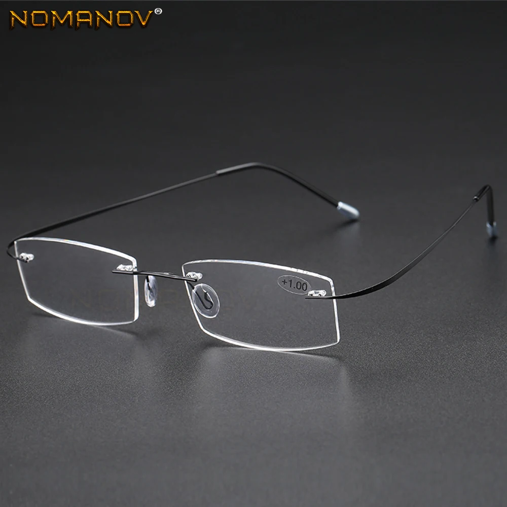Titanium Frame Ultra Light Memory Super Stretch Temple Anti-fatigue Rimless Reading Glasses 0.75 1 1.5 1.75 2 2.25 To 4 2