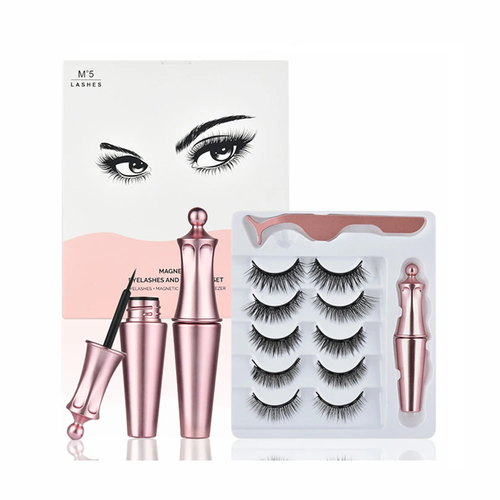 

5 Pairs Magnet Eyelash Magnetic Liquid Eyeliner Magnetic Lashes & Tweezer Set Waterproof Long Lasting Eyelash Extension makeup