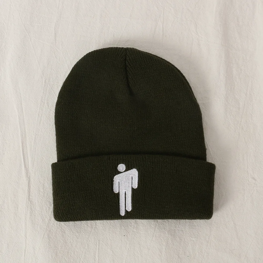 Вязаная шапка с вышивкой Billie Eilish, расческа для женщин и мужчин, вязаная теплая зимняя шапка для женщин и мужчин, одноцветная Повседневная расческа В Стиле Хип-хоп - Цвет: Army Green
