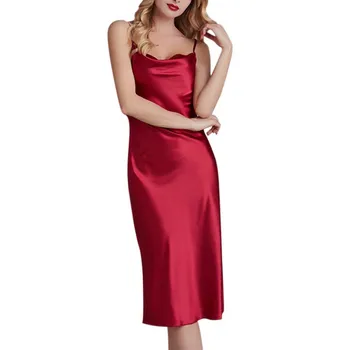 

Sleeveless Silk Satin Nightgown Lady Sexy Night Dress Women Sleepwear Long Sleep Top Female Solid Elegant Women Nightgown