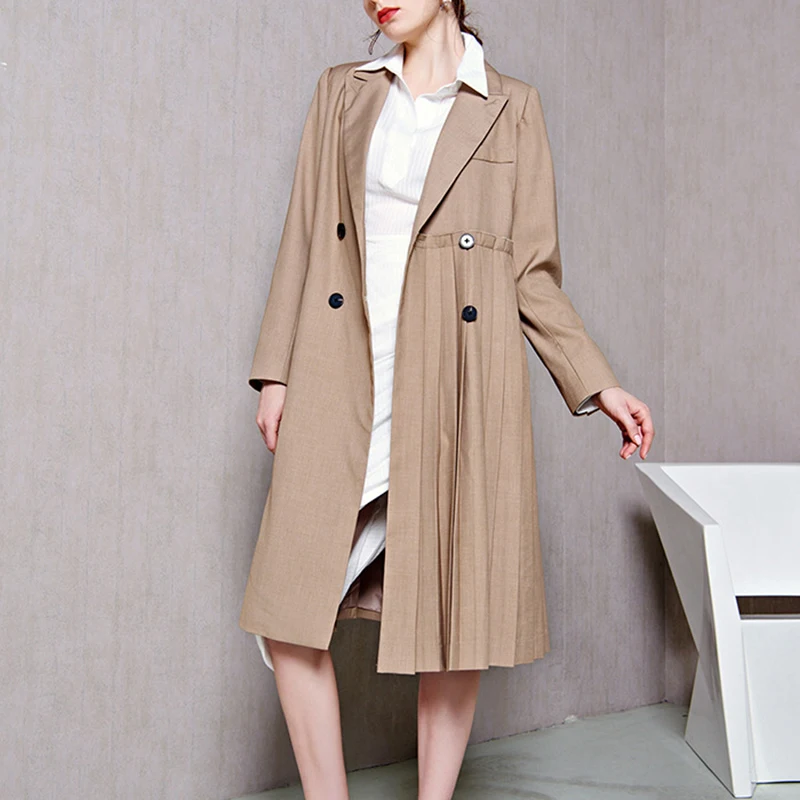 

CHICEVER Irregular Pleated Patchwork Women Trench Lapel Collar Long Sleeve With Sashes Loose Windbreaker Coat Female 2019 Autumn