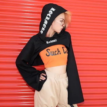 

2020 New Women'S Black Long-Sleeved T-Shirt Female Jazz Dance Performance Tops Adult Hip-Hop Street Catwalk Jacket Tide DL5577