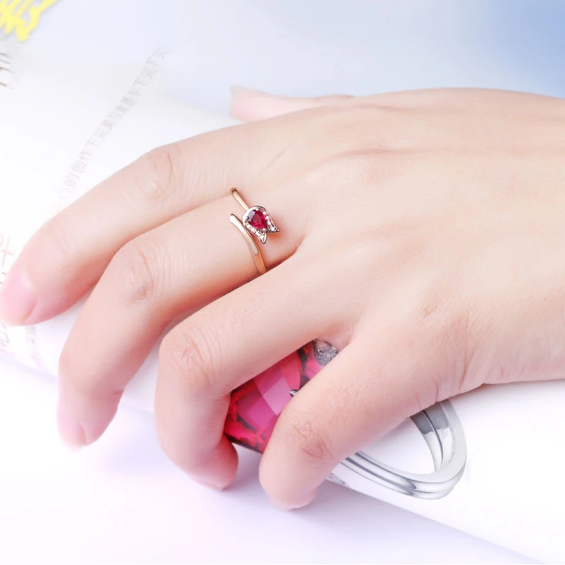 SLFD Natural ruby 18K Pure Gold New Hot Selling Top Ring Women Heart Shape Ring For Ladies Woman Genuine Jewelry