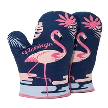 Термостойкие перчатки для духовки с рисунком фламинго, перчатки для микроволновой печи, изоляционный коврик, термостойкие кухонные инструменты