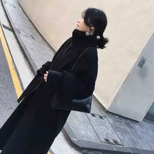 Woolen Overcoat Women Medium And Long Style New Autumn Winter Korean Belt Fasten Elegant Blended Female | Женская одежда