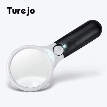 

3X 45X Illuminated Magnifier Handheld Reading Magnifying Glass Loupe Magnifier Duel Lens With 3 LED Light Jewelry Repair Tool