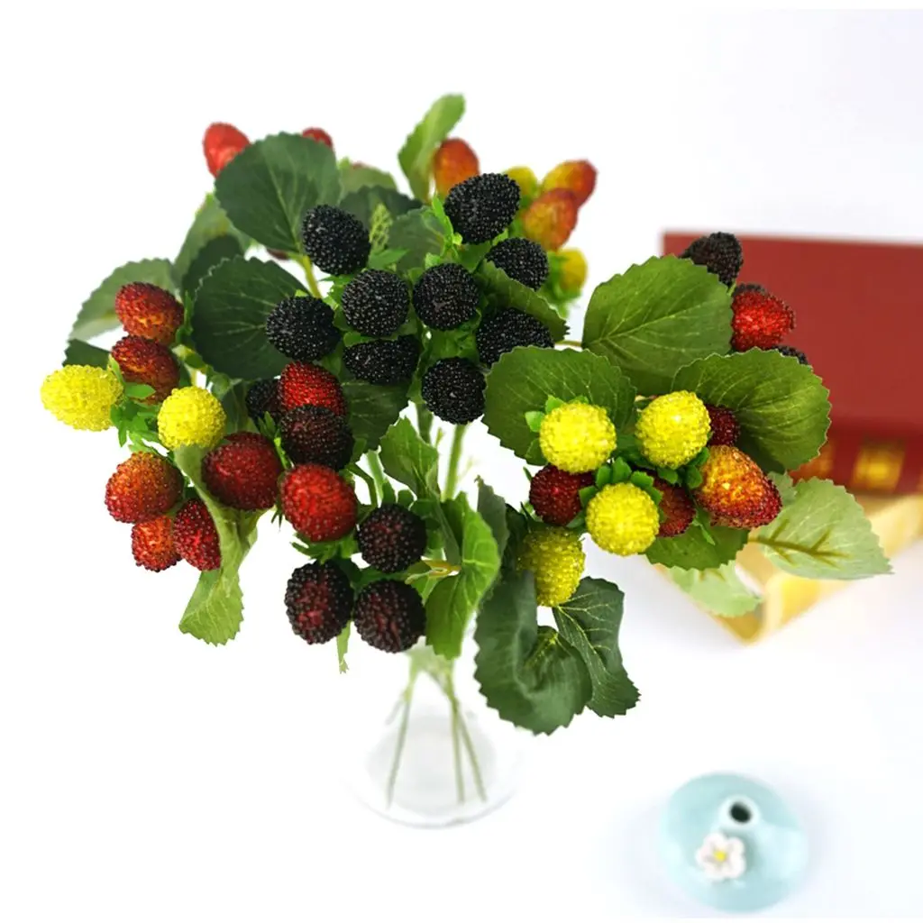 Artificial Fruits and Vegetables DIY Accessories Bright Color Realistic PVC Mulberry Branch Model Artificial Raspberry Fake Fruit Photography Props