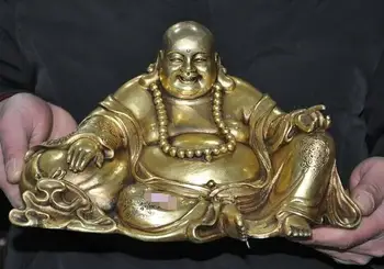

10" China temple bronze Buddhism Happy Laugh Maitreya Buddhas Wealth Statue