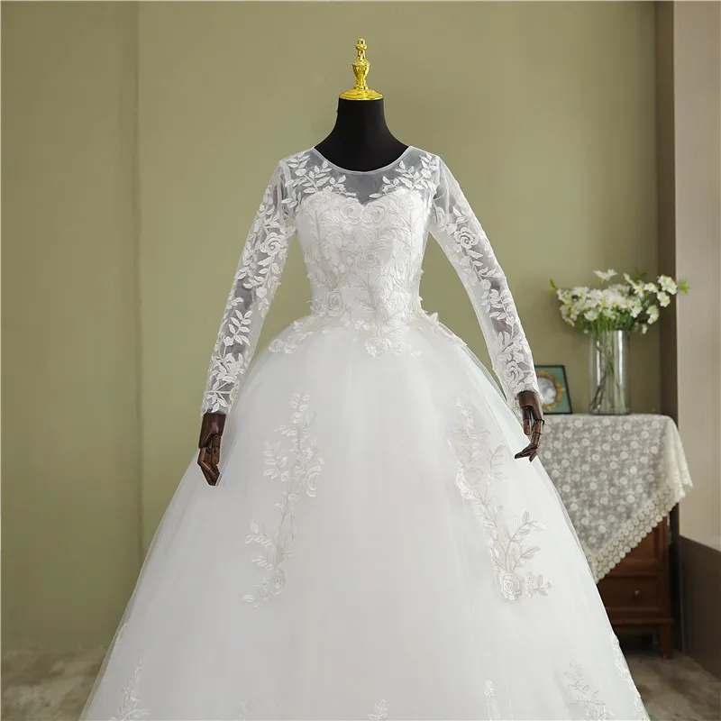 gown for wedding VLNUO NISA Real Video New Korean Plus Size Wedding dress Full Sleeve Long Lace Appliques Noiva Gown O-Neck Cheap wholesale China short wedding dresses