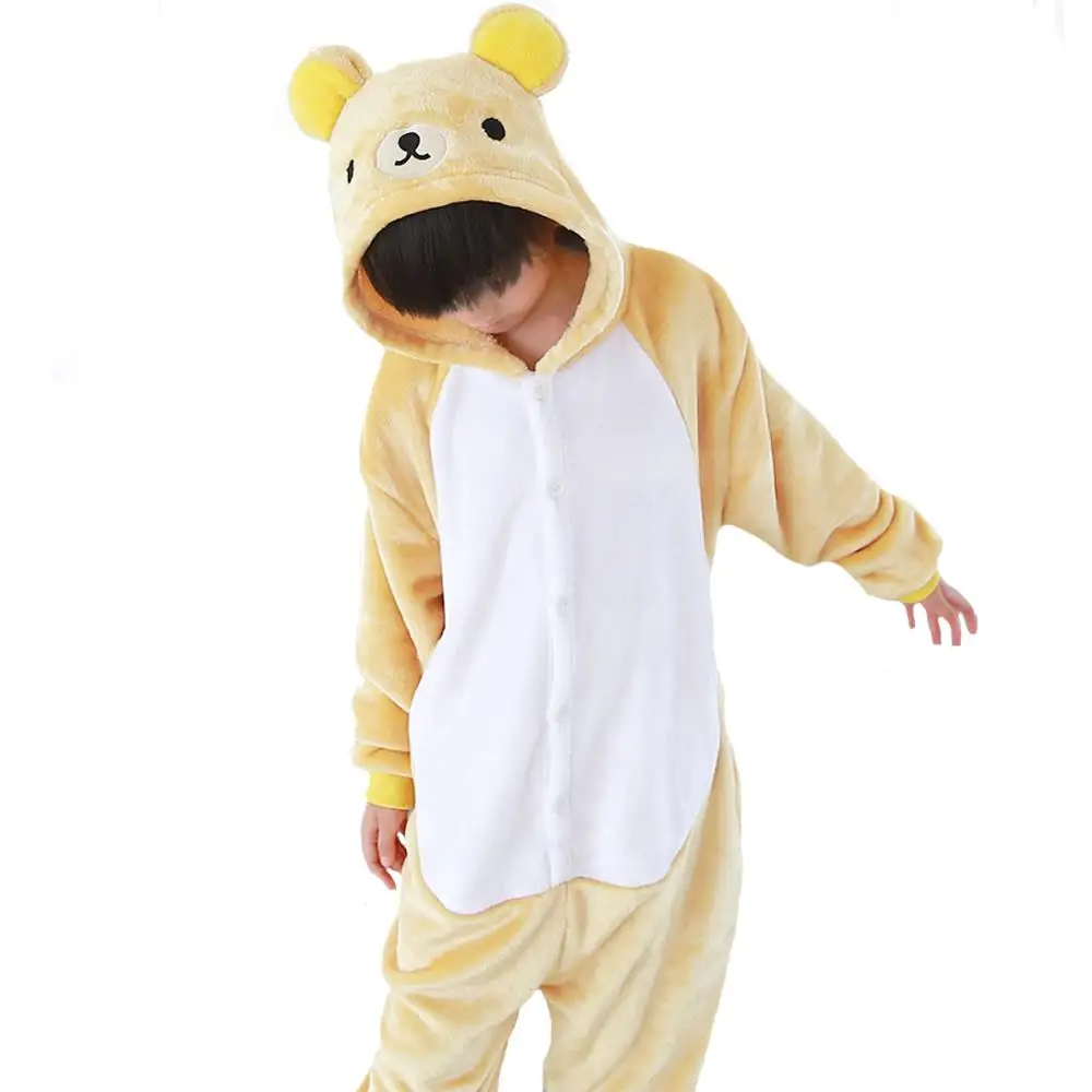 Kigurumi/Детские пижамы с единорогом; детские зимние комбинезоны; одежда для сна; пижамный комплект для мальчиков и девочек; Симпатичная Пижама Тоторо-животных - Цвет: Easily Bear