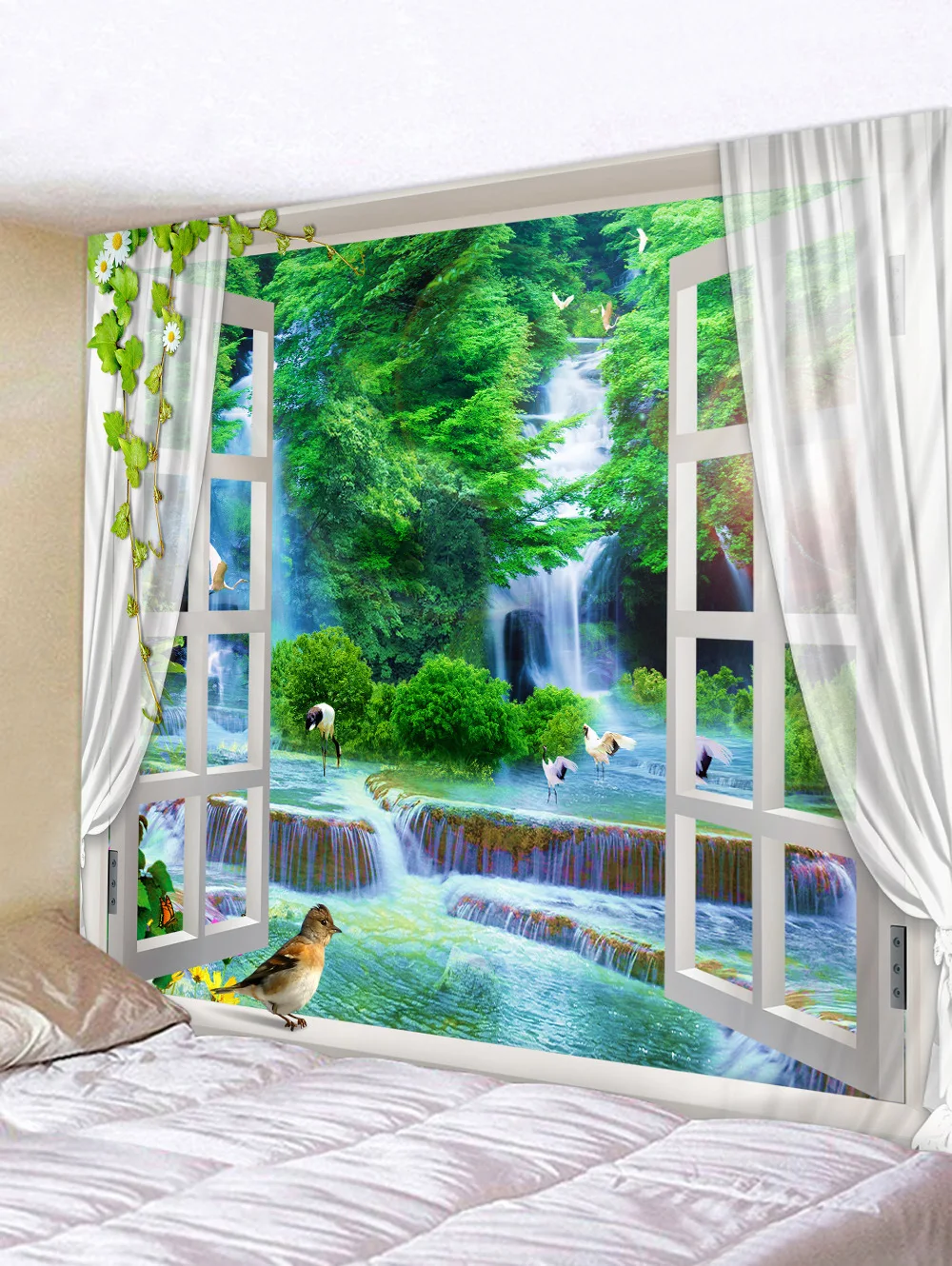 

Landscape and Seascape Outside The Window Tapestry Background Cloth Bedside Decoration Cloth Boho Decoration Home Decor