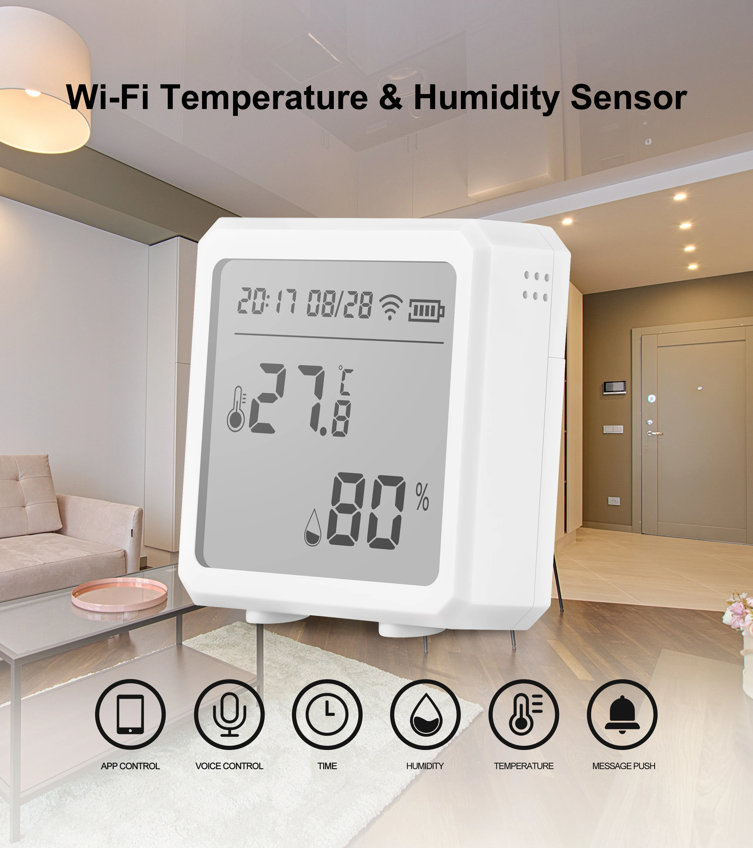 Smart WIFI Indoor Outdoor Hygrometer Thermometer Alexa Google App Control