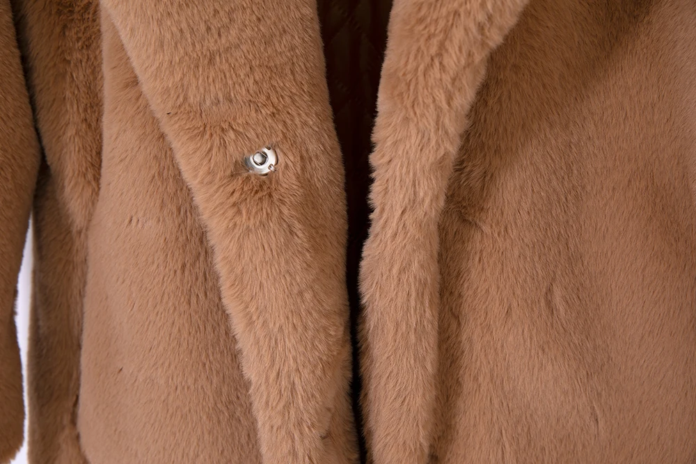 2021 New Women Winter Warm Faux Fur Coat Thick Women Long Coat Turn Down Collar Women Warm Coat With Belt Casaco Feminino
