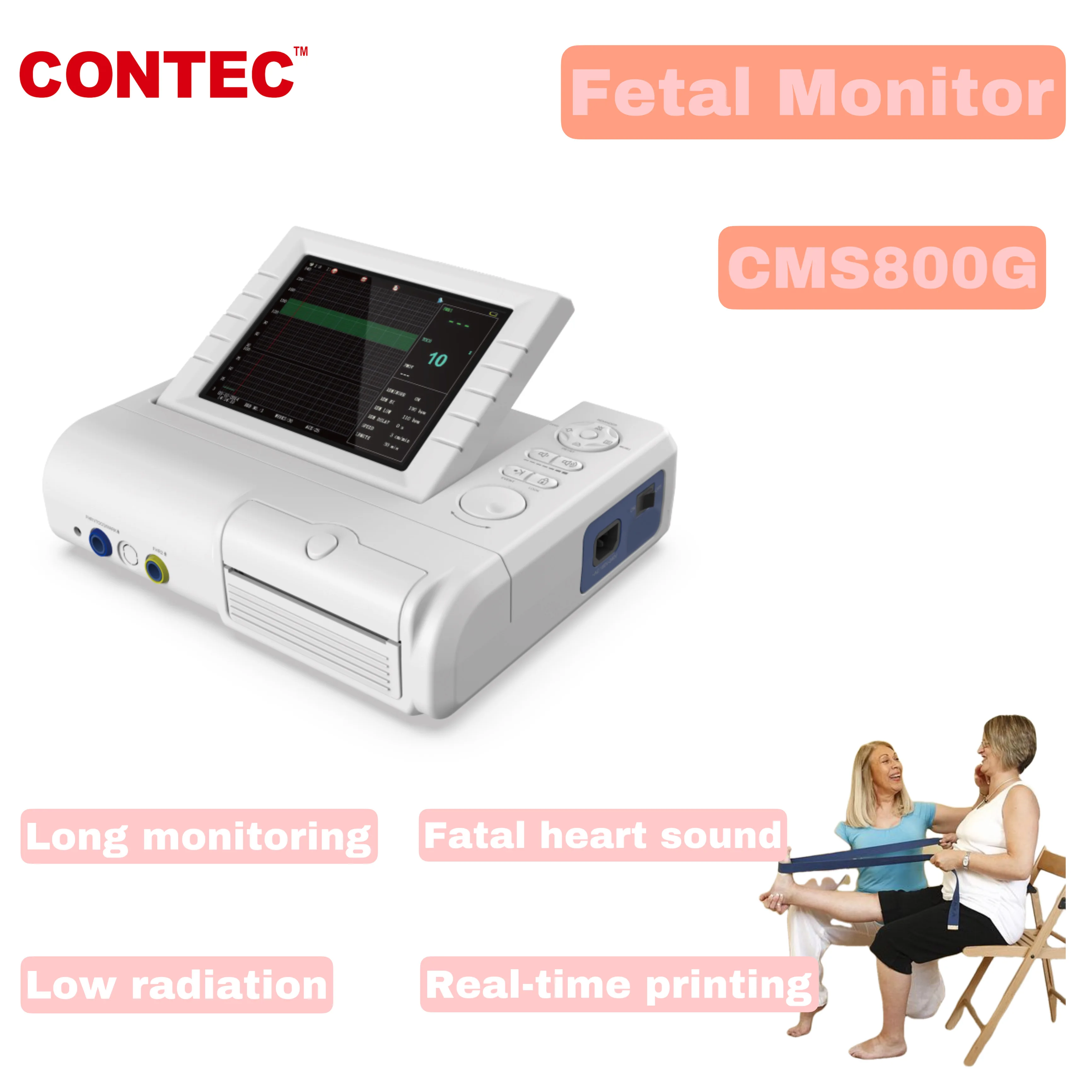 CONTEC CMS800G Fetal Monitor+FHR Ultrasound Probe TOCO Transducer Fetal