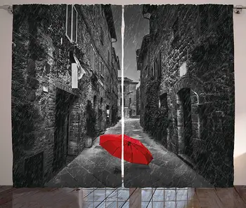 

Black and White Kitchen Curtains Red Umbrella on a Dark Narrow Street in Tuscany Italy Rainy Winter Home Window Decor