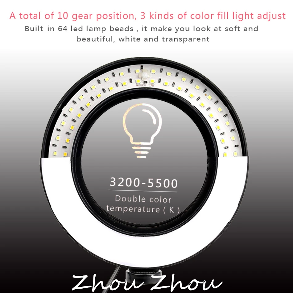 Photography LED Selfie Ring Light 26CM Dimmable Camera Phone Ring Lamp 10inch With Table Tripods For Makeup Video Live Studio