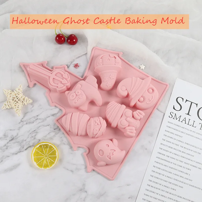 Halloween Ghost Castle Baking Mold Silicone Chocolate Mousse Ice Tray DIY Modeling Mould Durable Cartoon Festival Kitchen Supply afbeelding