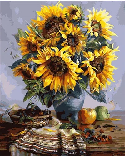 AZQSD DIY Paint By Numbers For Adults Sunflower Handicraft Unframe Acrylic Floral Paint Drawing By Numbers Set Decor For Home - Цвет: SZGD1680