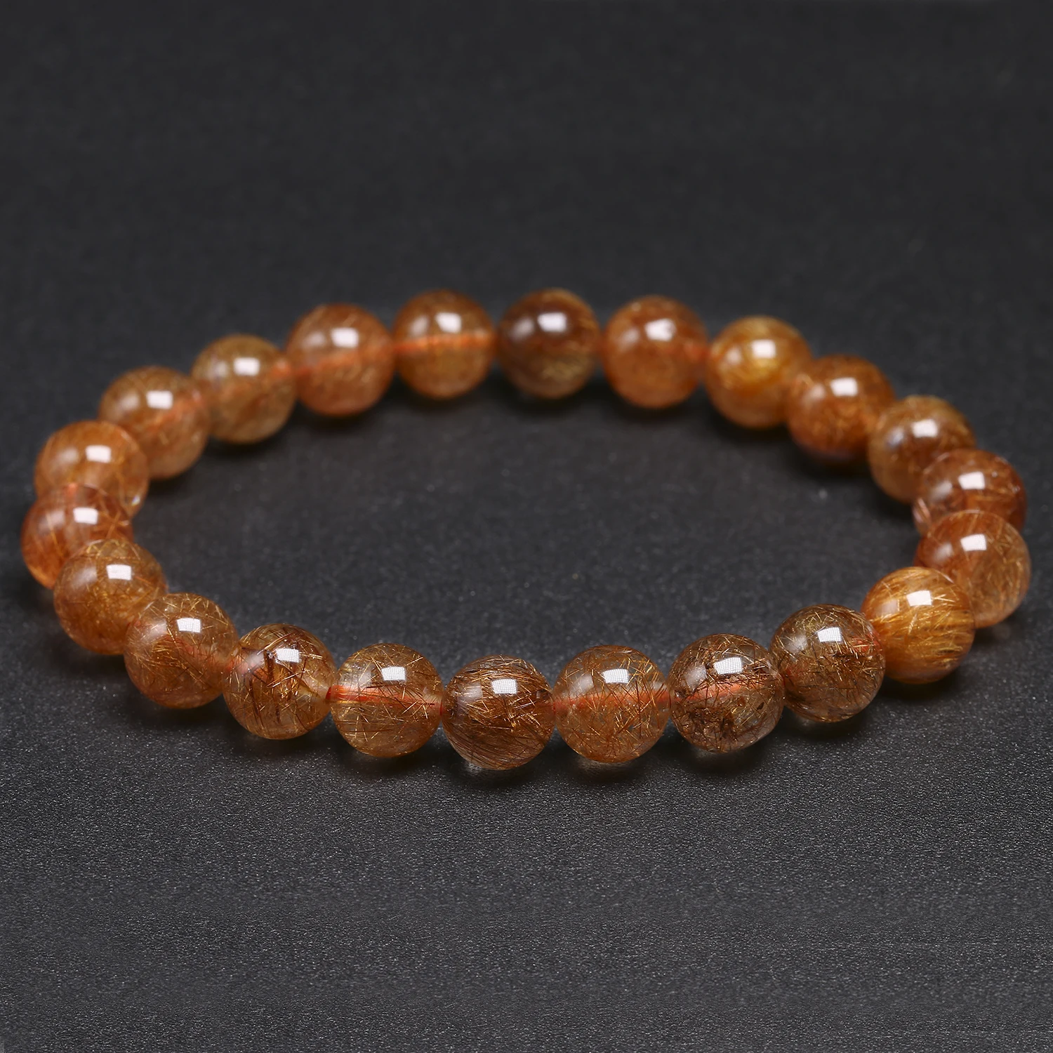 AAA Natural Red Copper Rutilated Quartz Bracelet Smooth Round Beaded Bracelets Women Men Gem Fine Jewelry