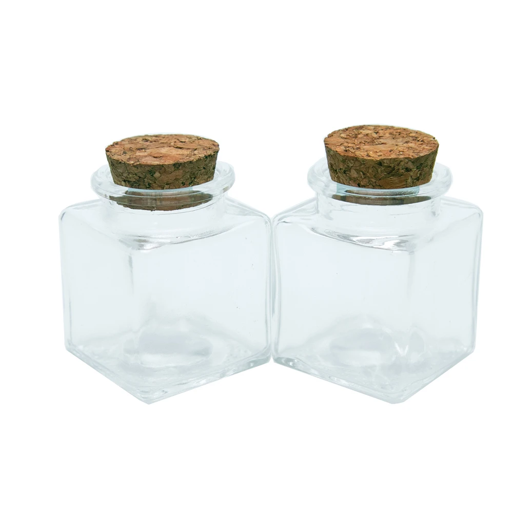 

Mini Square Packaging Box With Corks Square Empty Glass Bottles Containers Gift Jewelry Packaging Seal Jars Containers 24pcs