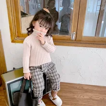 Трехцветный свитер для девочек детский корейский свитер с высоким горлом 3 цвета, однотонная зимняя одежда для маленьких девочек