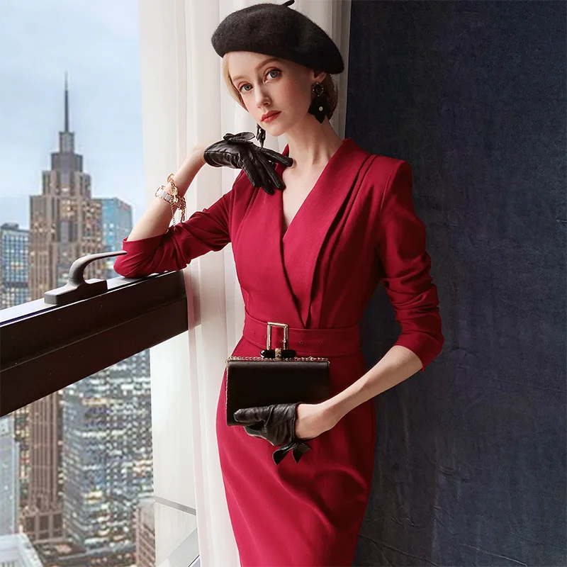 Dabuwawa Elegant Burgundy Sashes Sheath Dress
