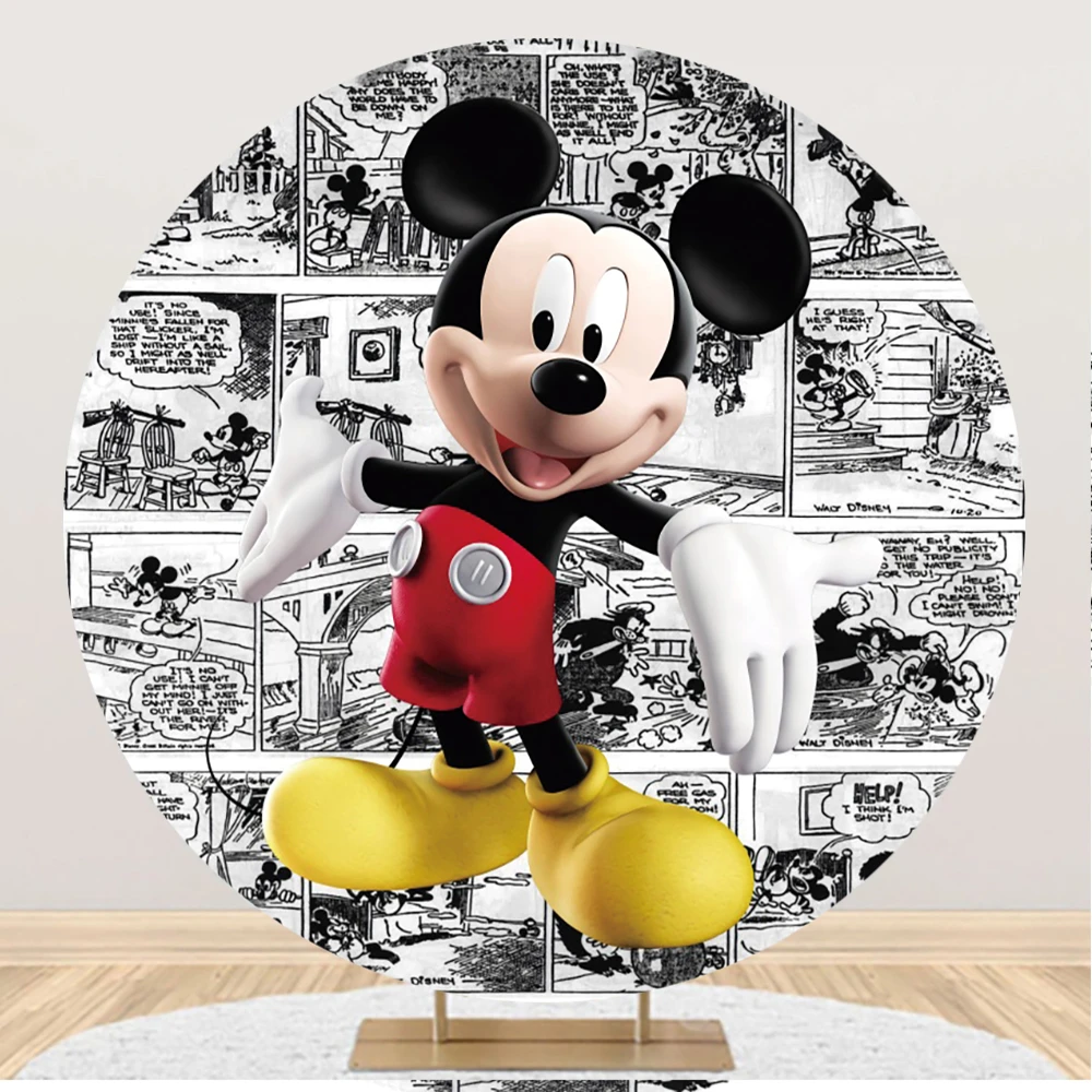 ディズニーの丸い形をしたミッキーマウスの背景 ミッキーマウスとミニーのマウスをモチーフにした誕生日の装飾 子供のためのカスタム背景の装飾 パーティーの 背景 Aliexpress