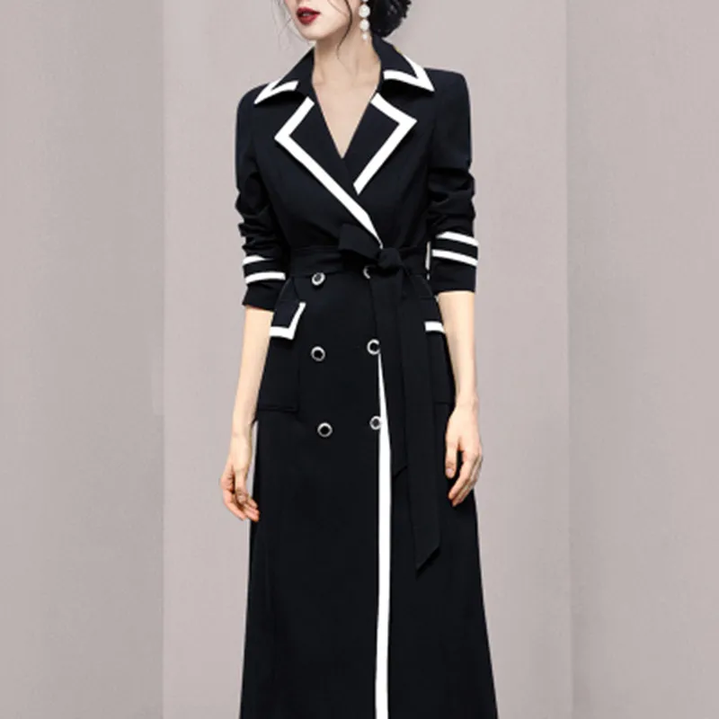 

ZAWFL 2022 New Casual Women Trench Coat Long Sleeve Women Windbreaker Lace Up High Waist Women Coats Long Overcoat Autumn