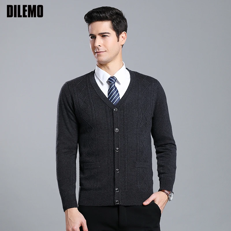 6% шерсть, модный брендовый свитер, мужской кардиган, облегающие вязаные Джемперы, жаккард, зима, v-образный вырез, корейский стиль, повседневная мужская одежда