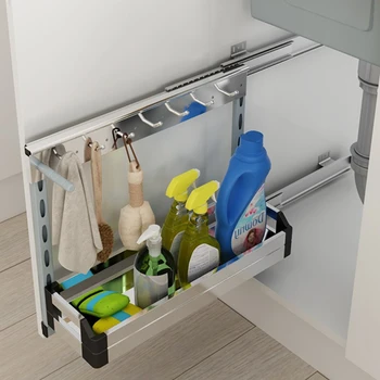 

Stainless Steel Drainer Shelf Adjustable Storage Organizer Kitchen Shelf Cabinet Pull Basket Silent Damping Basket Drawer Rack