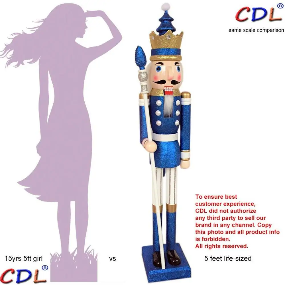 CDL 5 футов/150 см/5 футов/5 футов в натуральную величину большой/Гигантский синий блестящий Рождественский деревянный Щелкунчик король и солдат украшение кукла K33