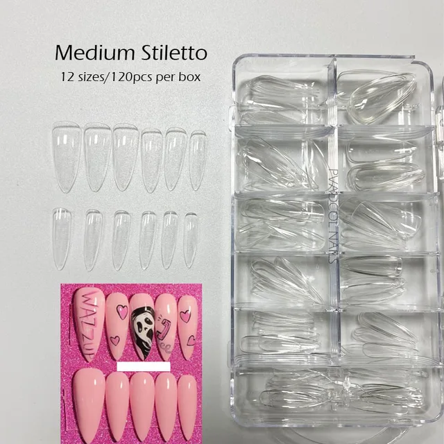 120pcs/box Instant Soft Gel Nail Tips Sculpted Coffin Stiletto Full Cover Press On Nail Tips Soak Off Salon Custom Nails Medium Stiletto120pc