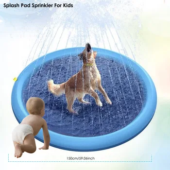 

Foldable 59Inch Water Sprinkler Pad for Kids Pets Dogs Outdoor Sprinkler Water Play Mat Dog Bath Pool Summer fun toy best gift