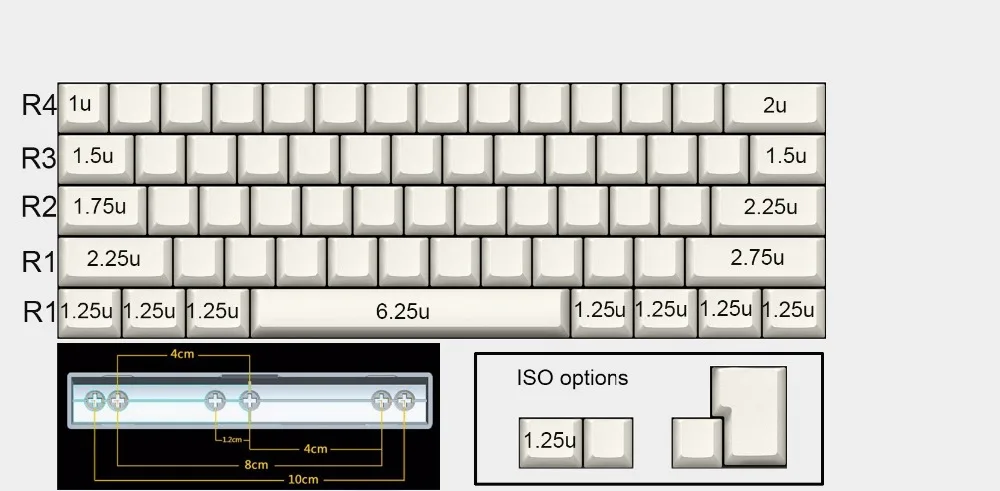 em branco, PBT grosso, perfil OEM, 62
