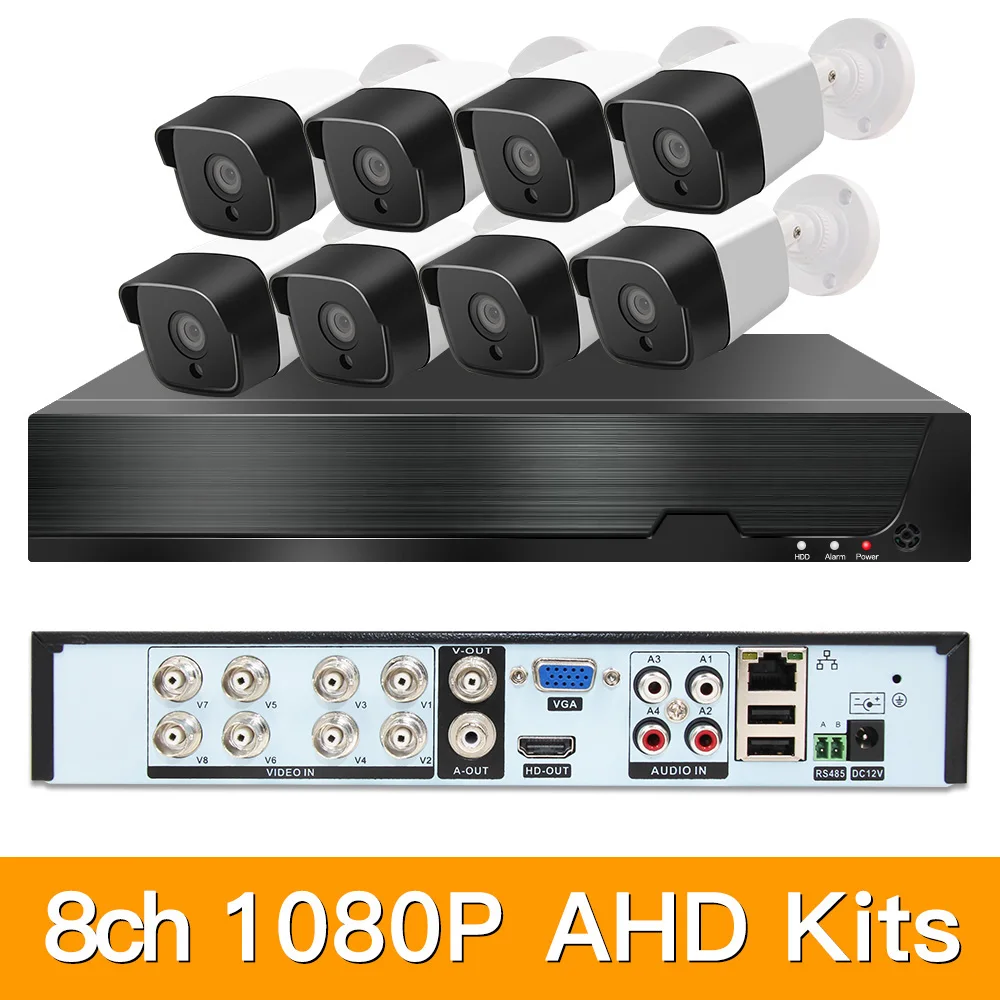 8ch 1080P AHD комплекты системы видеонаблюдения CCTV безопасности Гибридный DVR Открытый bulllet AHD камера видеонаблюдения P2P XMEYE 2MP комплекты