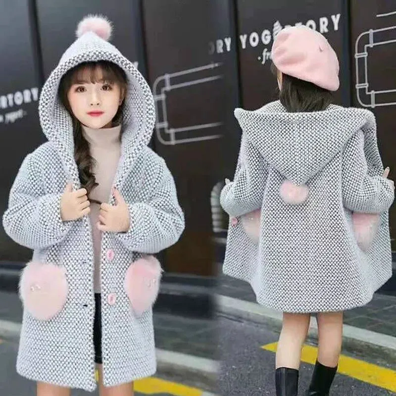

2019 Winter Girls Cotton Long Jackets Kid's Outerwear Clothes Toddler Children Clothes Casual Turn-down Collar Plaid Woolen Coat