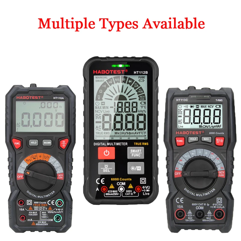 

Digital Smart Multimeter 6000 Counts HT112B NCV Voltmeter Ohm AC DC 600V Hz Multifunctional Avometer Battery Tester